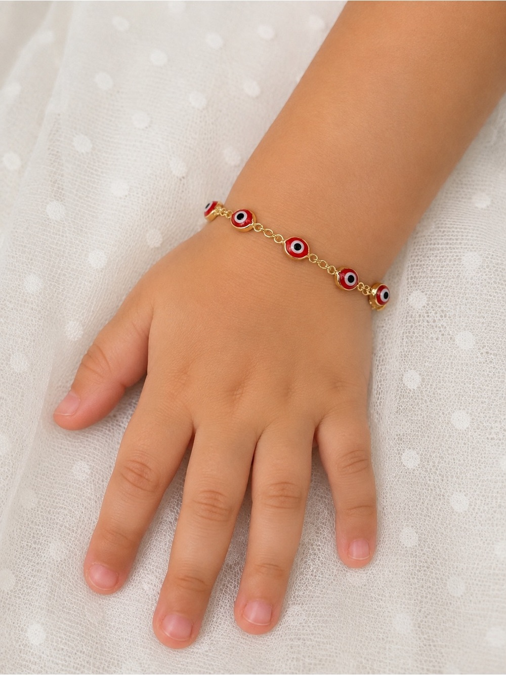 Gold Kids Bracelet with Red Evil Eye Charms